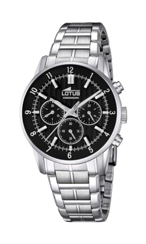 LOTUS Reloj Hombre Analógico de Acero Inoxidable 316l Plateado   Movimiento de Cuarzo   Cronógrafo   Cristal Mineral de Alta Resistencia   Resistente al Agua 5 ATM 18579/4 Special Prices