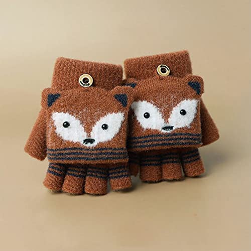 Kids Winter Knitted Convertible Fingerless Gloves Cute Warm Flip Top Mittens with Mitten Cover for 5-12 Ages Boys Girls3