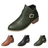 Womens Boots Size 4 Low Heel Pointed Toe Belt Buckle Short Ankle Boots Shoes with Side Zipper Ladies Classic Anti-Slip Rubber Sole Lightweight Casual Comfort Slip On Walking Shoes Green