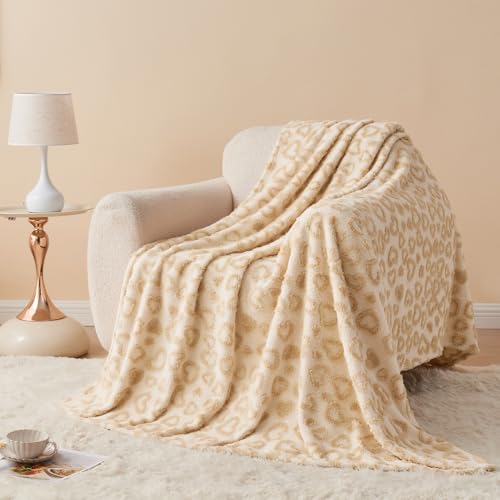 Beige Heart Blanket Throw for Bed - Fleece Blanket for Women, Full Size Blankets 108x90 Inches - Image 4