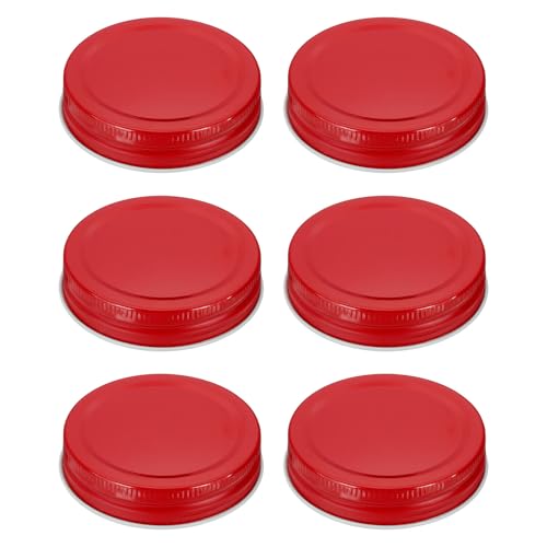 Image of HARFINGTON 6pcs Mason Jar Lids 2.76" Tinplate Regular Mouth Reusable Leak-proof Mason Canning Covers with Silicone Rings for Storage Bottle Water Bottle and Jars, Red