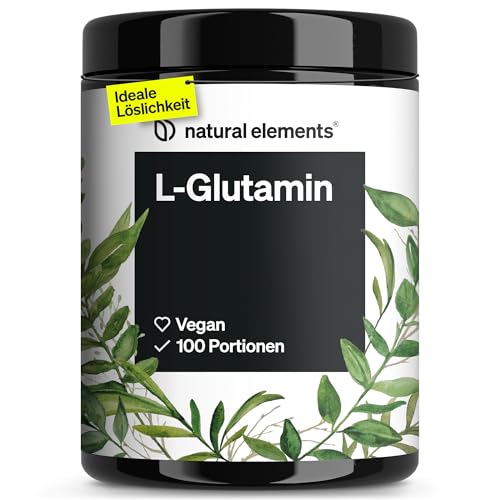 natural elements L-Glutamin Pulver – 500g – reines L-Glutamin – geschmacksneutral – vegan, hochdosiert, ohne Zusätze – in Deutschland entwickelt