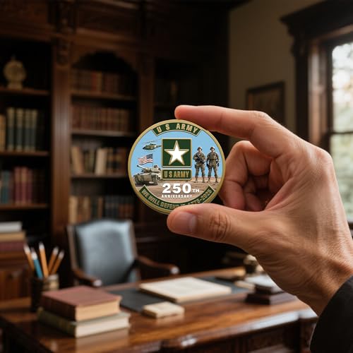 Image of 250th Anniversary U.S. Army Challenge Coin 1775-2025 - Double-Sided Gold-Plated U.S. Military Commemorative Coin - 1.77 inch High Relief Patriotic Collector Keepsake for Veterans (Army)