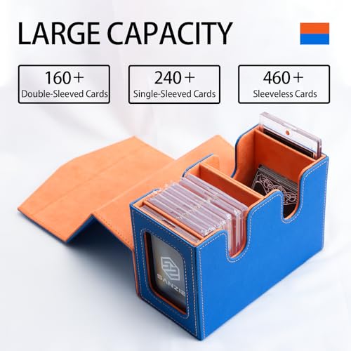 Image of SANZIE Card Deck Box for MTG Commander Deck Box with 2 Toploaders 35PT fits 240+ Single Sleeved Trading Cards PTCG TCG Deck Box for Trading Cards (Blue)