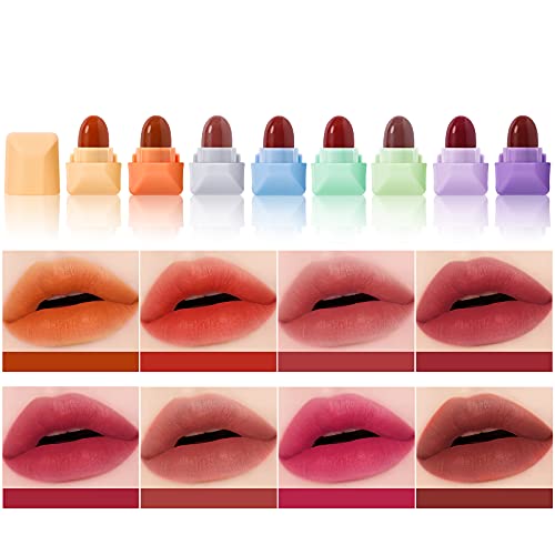 PASNOWFU 8 Pcs Mini Candy Matte Lipstick Set Velvet Lipstick Set Nonstick Cup Easy To Color Long-lasting Waterproof Swab Lipstick Makeup Gift Set For Women & Girls