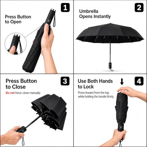 Image of STAR WORK UV Protection Travel Umbrella - Compact Folding Umbrella for Sun & Rain - Windproof, Waterproof, Auto Open /Close - Portable & Lightweight for Women & Men.