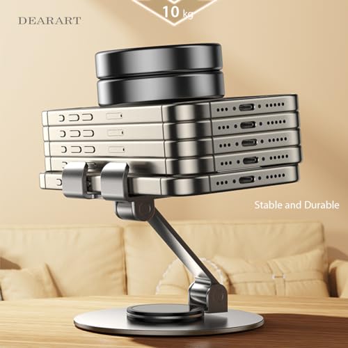 Image of DEARART Grey Cell Phone Stand, 360 Adjustable Phone Stand for Desk, Foldable Phone Holder Fully Carried Easily, Disc Base