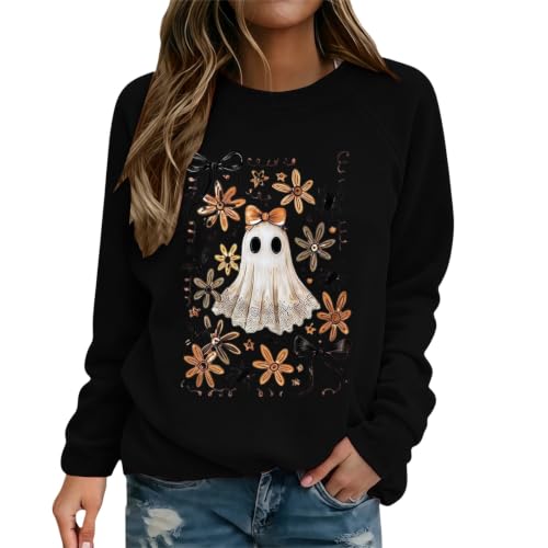 ENCURKUS Halloween Sweatshirt Women Cute Ghost Spooky Season Pullover Tops - image 2