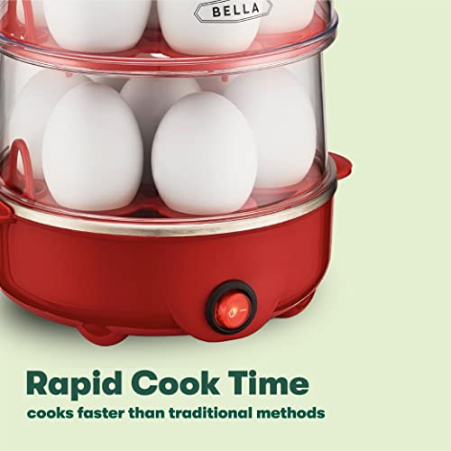 Image of BELLA Double Tier Egg Cooker, Rapid Boiler & Poacher, Meal Prep Essential, Family Sized Meals: Make Up To 14 Large Boiled Eggs, Dishwasher Safe Parts, Poaching Tray Included, Red