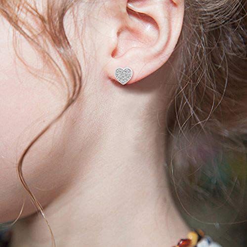 925 Sterling Silver Heart Earrings for Kids Screwback Studs With Crystal Elements Safe Hypoallergenic For Girls Children Infants Toddlers Babies and Tween White Gold Toned3