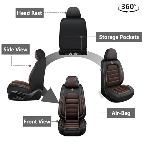 Image of Car Seat Covers for Ford F-150 F-250 F-350 XL XLT STX Lariat King Ranch Platinum Raptor Seat Covers 2007-2026, Waterproof Seat Protectors(Standard 2 Seats /Black&Coffee)