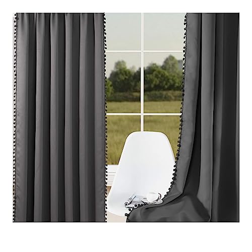 Image of Amazon Brand - Umi Velvet Eyelet Door Curtains with pom pom Lace for Living Room Bedroom Kitchen 1 pc Pack in Silver Color (Door - 4 feet x 9 feet)