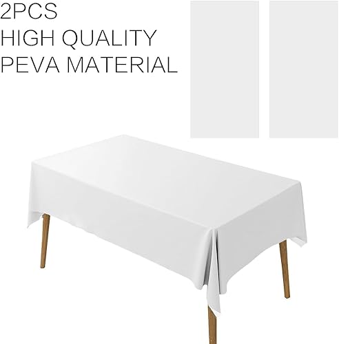 Miniatura 2 de Mantel de plástico blanco con 2 embalajes, 54 x 108 pulgadas, rectangular, desechable, para fiestas, cumpleaños, graduación, restaurante, decoración