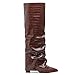 SaraIris Women's Slouchy Brown Knee High Boots - Pointed Toe, Fold Over, Chunky Heel