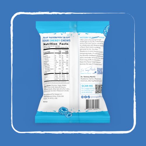 Image of Sour Energy Chews, Blue Raspberry Blast Electrolyte Energy Gummies, Sour Candy Flavored Alternative to Running Gels, Vegan, Gluten Free & Caffeine Free | 12 Packs, 144 Gummies