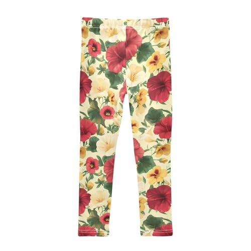 Morning Glory Hibiscus Flower Girls Leggings Soft Stretch Workout Yoga Dance Pants for Kids Casual Tights2