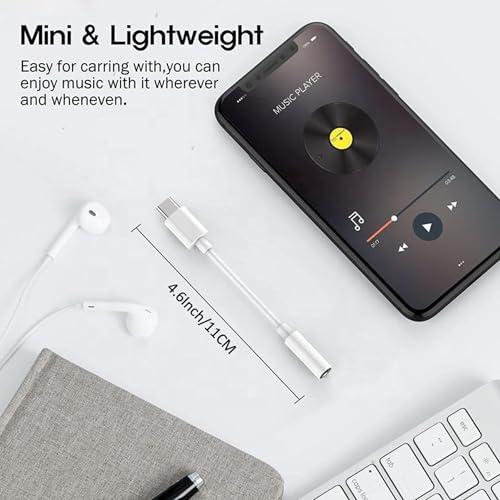 Image of USB Type C to 3.5mm Audio Jack Adapter | Built-in DAC Hi-Fi Audio Converter | Compatible with iPhone 15, Samsung Galaxy, OnePlus, Oppo & USB Type-C Devices | AUX Headphone Adapter - White