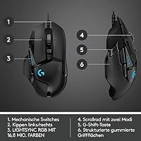 Logitech G502 HERO High-Performance Gaming-Maus mit HERO 25K DPI optischem Sensor, RGB-Beleuchtung, Gewichtstuning, 11 programmierbare Tasten, anpassbare Spielprofile, PC/Mac - Schwarz – Ansicht 6