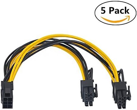 PCI-E 6pin to Dual 6+2Pin (6Pin/8Pin) Power Splitter Cable for Graphics Video Card PCI Express VGA Y-Splitter Extension Cable for GPU Mining- 8 Inch (5 Pcs)