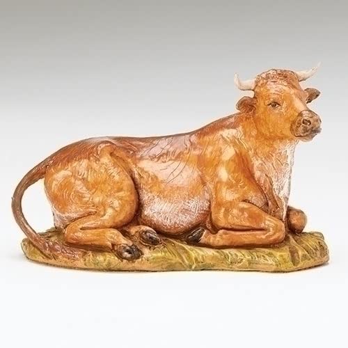 Fontanini, Nativity Figure, Seated Ox, 7.5" Scale, Collection, Handmade in Italy, Designed and Manufactured in Tuscany, Polymer, Hand Painted, Italian, Detailed