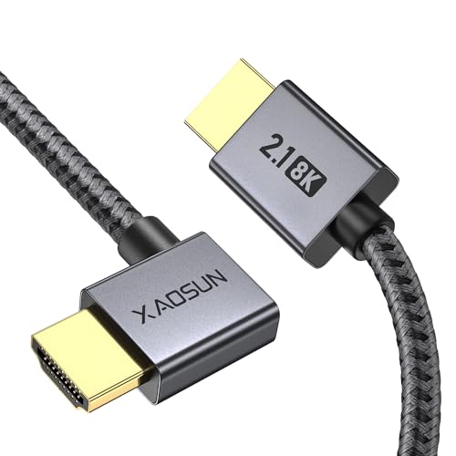 XAOSUN 8K HDMI 2.1 Kabel Winkel 2M, 48 Gbps HDMI Kabel Abgewinkelt 90 Grad, 8K@60 Hz,4K @120Hz [Dynamic HDR eARC HDCP 2.2 & 2.3 HDR10], Kompatibel mit PS5/PS4,Roku TV,HDTV,LG,Samsung