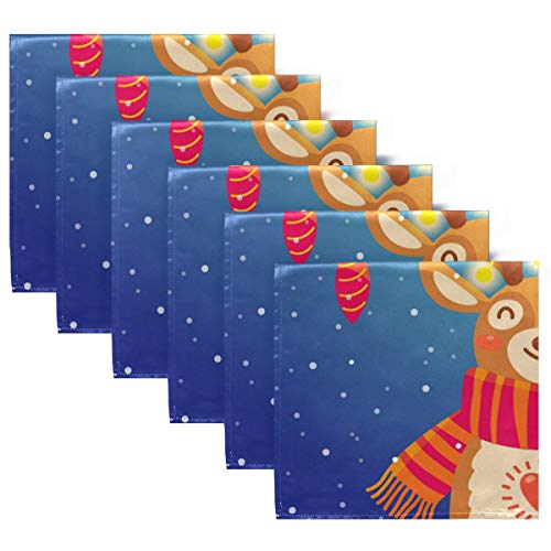 Aslsiy Christmas Santa Reindeer Cloth Napkins Set Of 1 Winter Snow Soft 20 X 20 Inch Dinner Table Napkins Comfortable Polyester Napkin For Kitchen Home Wedding Party Holiday Decor #TOP6