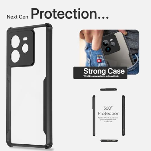 Image of Pikkme Crystal Clear Transparent Back Cover | Ultra Hyrbid | Full Camera Protection | Raised Edge | Bumper Case for Realme GT 7 Pro 5G (Black)