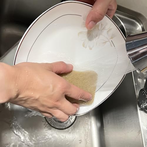 Image of Natural Sisal & Wood Pulp Sponge Scrubber - Eco-Friendly, Biodegradable Kitchen Sponge - Dual-Sided Coconut Fiber & Cellulose Scrubber for Dishwashing & Household Cleaning (Light Brown - 6pcs)