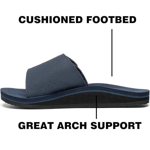 Men's Wide Slide Ergonomic Sandals Fully Adjustable Strap & Comfort Fit Orthotic Arch Support Athletic Sandals with Soft Cushion Footbed Navy 132