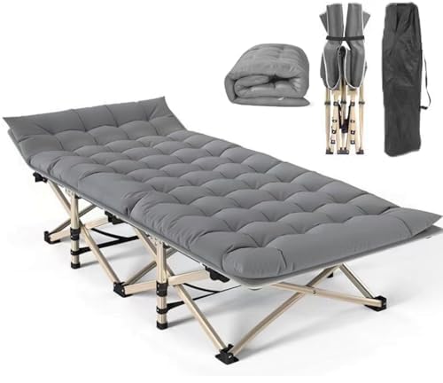Camping Cot, Folding Cot Camping Cots for Adults Portable Folding Outdoor Bed with Mat and Carry Bag, Heavy Duty Sleeping Cots for Outdoor Travel Camp Beach Vacation,900 LBS(Max Load) (Grey)