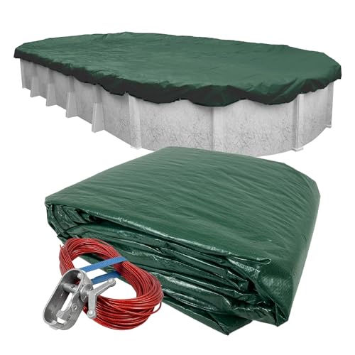 Robelle 16 x 32 ft Heavy Duty Green Winter Oval Pool Cover for Above Ground Pools 4 ft Overlap (20 x 36 ft Cover Size) Solid 8 x 8 Scrim 2.36 oz/yd2 10-Year Warranty Style: 321632-4A
