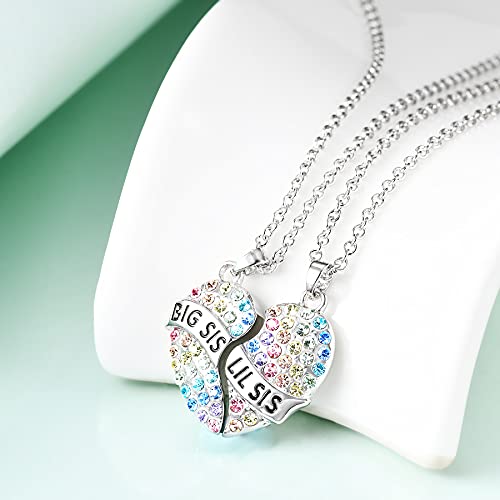 luomart Girls Sister Necklace Gifts for 2,Big Sister Little Sisters Jewelry Gift for 2,Rainbow Broken Heart BFF Friendship Pendant for Women2