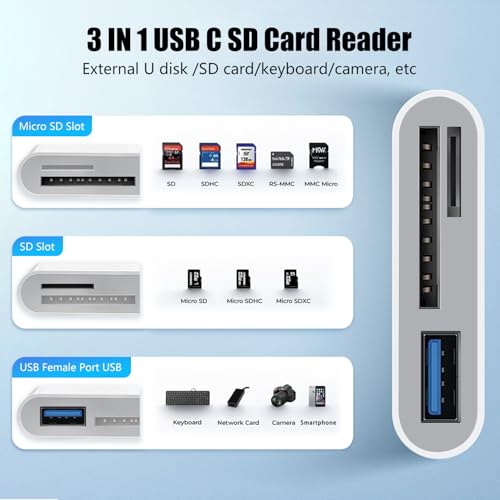 GOLDYIPE USB-C 3-in-1 SD/MicroSD Card Reader w/ USB 3.0 Port (iPhone, iPad, Mac & Android) - image 2