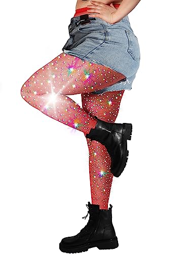 Image of DancMolly 10X Strong Ultra Sparkly Rhinestone Fishnet Stockings, Plus Size Sparkle Tights for Women Sexy Party Concert Outfit