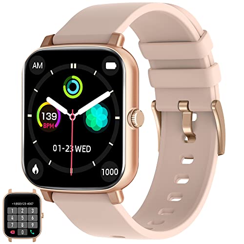 Smart Watch Answer/Make Calls Text Notification, Fitness Watch with Heart Rate/Sleep Monitor SpO2 Voice Assistant Pedometer Sports Watch for Android and iOS Phones Men Women