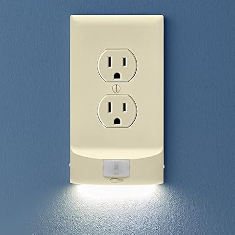 SnapPower Single MotionLight [for Duplex Outlets] - Motion Detecting LED Night Lights Built-in to Wall Plate - Bright/Dim/Off Options - Auto On/Off Sensor - (Duplex, Light Almond) Cover
