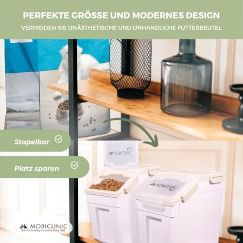 Mobiclinic® Pets, Futterbehälter, Für Haustiere, Feedpet, Fassungsvermögen 20L / 8Kg, Hermetischer Verschluss, 23x25, 5x36, 5cm, Inkl. Schaufel und messbecher, Mit rädern, Klarsichtfenster
