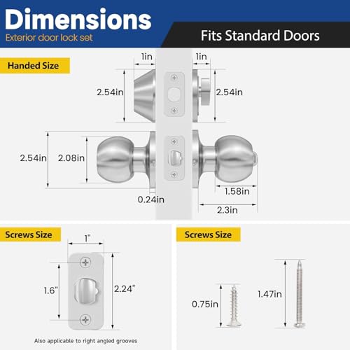 RAFECIEE Exterior Door Lock Set, Single Cylinder Deadbolt Lock and Door Knob Set, Front Door Lock Set, Satin Nickel Door Knob and Deadbolt Set, Not Keyed Alike, 2 Pack by RAFECIEE - Used condition - Image 2