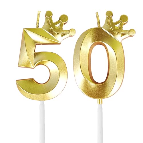 AIYONG Vela de 50 aniversários, vela de aniversário com coroa, vela número 50, velas de bolo aniversário, decoração de velas de 50 anos, festa temática, número 50
