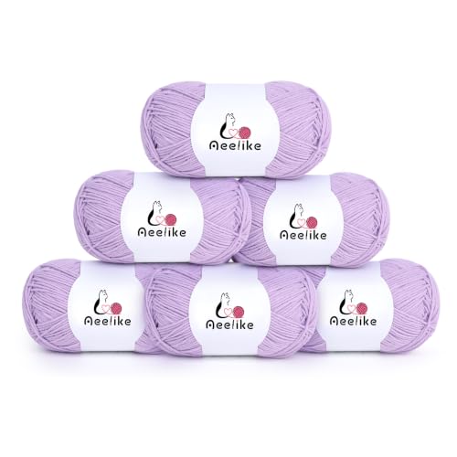 Image of Aeelike Size 3 DK Light Purple Cotton Blend Yarn for Crocheting, 6-Skein | Shawl Projects, 5-Ply Stitch Control, 6 x 100g, 1440 Yds Total, Textured Panels, Machine Washable