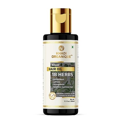 Image of Khadi Organique 18 Herbs Herbal Hair Oil to Repair Dry Scalp | Softens Hair, Prevents Dandruff & Hair Growth | Natural & Non-Sticky Formula | Paraben & Sulphate Free Formula for Women & Men - 210ml