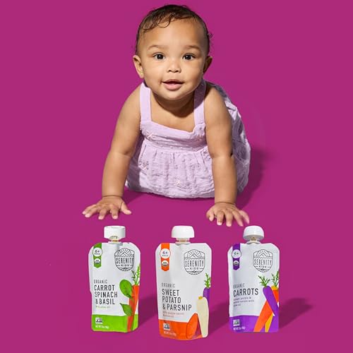 Image of Serenity Kids 6+ Months Baby Food Pouches - USDA Organic Baby Snacks - 100% Veggie Pouches - No Added Sugar Toddler Food - Garden Veggies Variety Pack, 3.5 Oz, Pack of 6