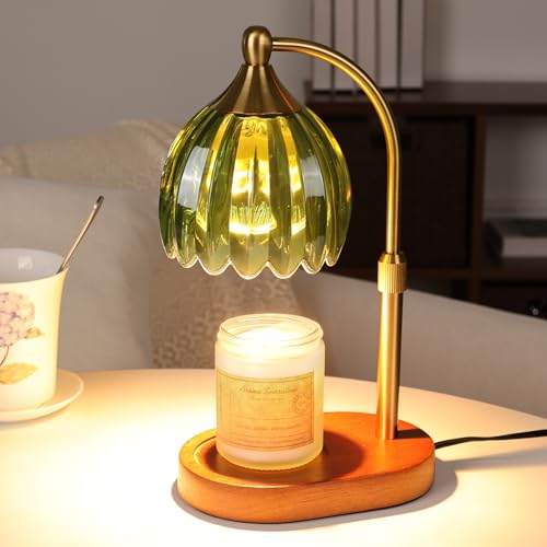 Image of Green Tulip Wax Melt Warmer with Timer, Dimmable & Height Adjustable, Ideal for Jar Candles, Perfect Home Decor for Bedroom, Living Room, Office, Great Birthday Gifts for Women (2 Bulbs Included)