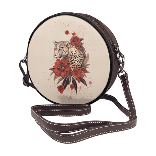 Circle Crossbody Bag for Women - elephant rain Print PU Leather Circle Purse for women2
