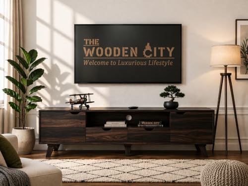 Image of THE WOODEN CITY Solid Sheesham Wood TV & Entertainment Unit for Living Room & Hotel Room and Office Furniture (Wood Finish 3)