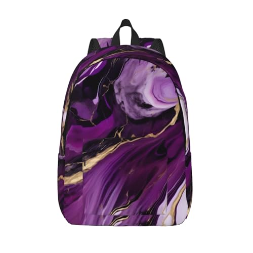 Mochila para laptop con textura de mármol morado oscuro y gran capacidad para mujer