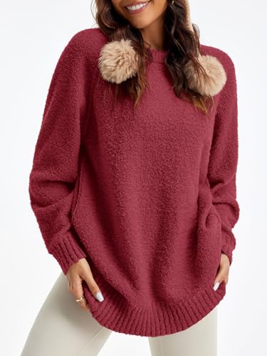 Image of Saodimallsu Womens Oversized Sweater Fuzzy Long Sleeve Casual Tunic Sweater