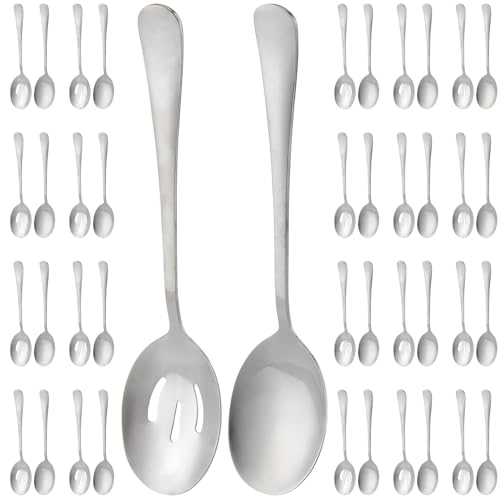 DAKFOOK 20 Pcs Serving Spoons Set, 10 Serving Spoons and 10 Slotted Spoons, 22 x 5.2cm Stainless Steel Table Spoon for Kitchen, Party, Banquet, Buffet ﻿