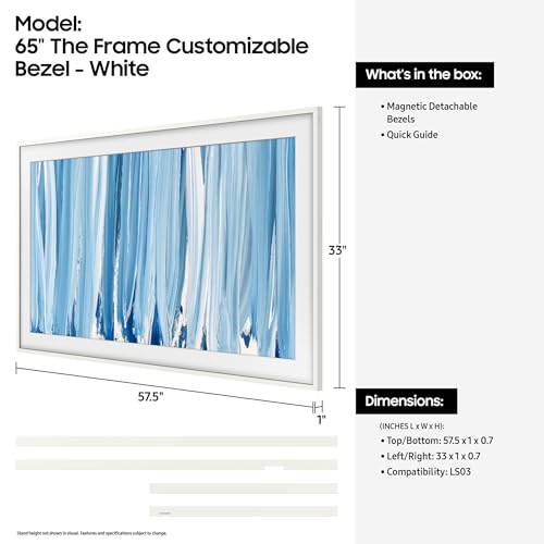 Image of Samsung 65 inch The Frame Customizable Bezel (2026 Model), Magnetic, Easy Installation, VG-SCFH65WTBZA, Modern White