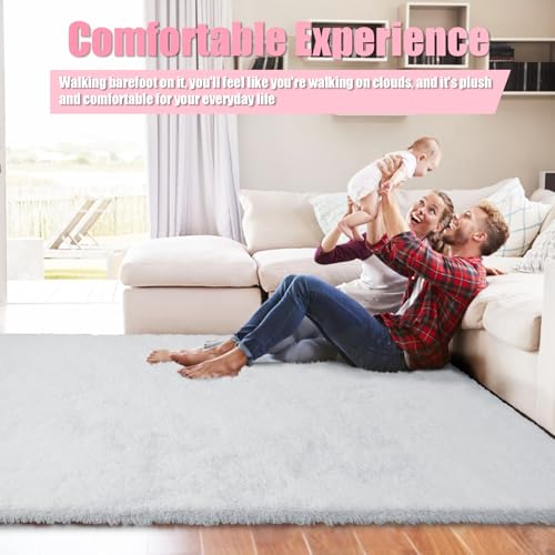 Shag Area Rug for Bedroom 4x6,White Fluffy Area Rugs for Living Room,Soft Fuzzy Rug Non-Shedding Indoor Plush Carpet for Kids Bedroom Nursery Dorm Home Decor
